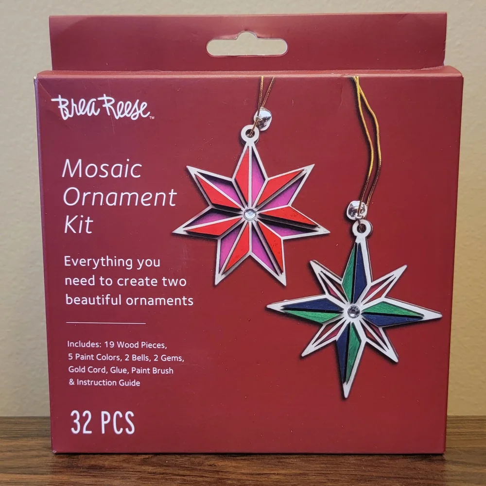 Brae Reese Mosiac Star Ornament Craft Kit Red Green Christmas Holiday DIY